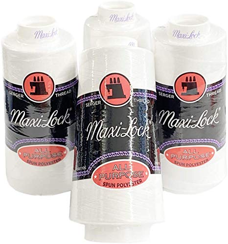 4 Large Cones (3000 Yards Each) Text 27 Polyester Sewing Quilting Serger Maxi Lock All Purpose Thread White or Black (White)