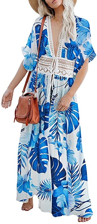 Bsubseach Women's Long Beach Kimono Cardigan Open Front Bikini Swimsuit Cover Ups with Drawstring