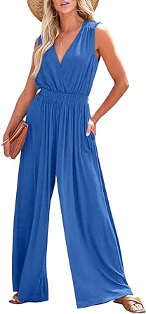 Dokotoo Sleeveless Jumpsuit V Neck Elegant for Womens Dressy Casual 2024 One Piece Romper Outfits