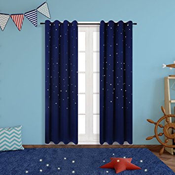 Blackout Curtains for Star Wars Themed Kids Room, Anjee 2 Panels Grommet Thermal Insulated Window Curtains with Die Cut Twinkle Star for Bedroom and Toys Room (52 x 84 Inches, Royal Blue)
