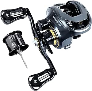 CAST-X Baitcaster Fishing Reels,Double Spools BFS Baitcasting Reels,7.3:1 High-Speed Gear Ratio,6 1 Stainless-Steel Bearings,9 Button Magnetic Braking System,18.7LB Max Drag,Carbon Fiber Grip