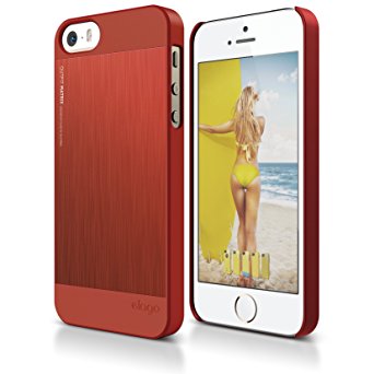 iPhone SE, elago Outfit MATRIX Aluminum and Polycarbonate Dual Case for the iPhone SE/5/5S   HD Professional Extreme Clear film included - Full Retail Packaging (RED)