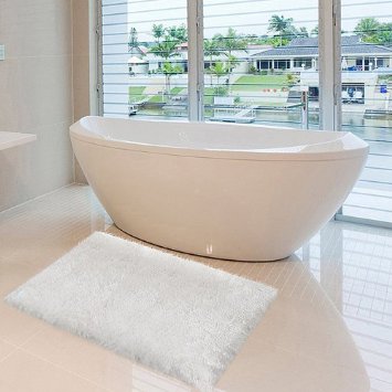 LOCHAS Ultra Comfort Area Rug Soft Microfiber with Non-skid Rubber Back for Bedroom Bathroom Livingroom Decor, 28x 18in/45.7 x71cm, White