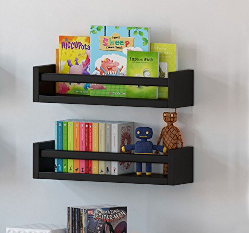 Set of 2 Muti-use Wood Kitchen Wall Shelf Black Spice Rack Also Good For Nursery Wall Shelf