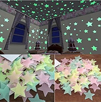 SOURBAN 100pcs Wall Glow In The Dark Star Stickers Decal In Kids Room