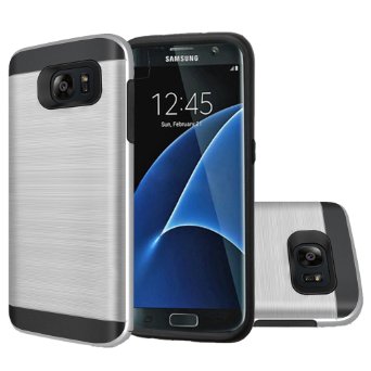 Galaxy S7 Edge Case, CASEPLAY Slim Fit Premium Dual Layer Hybrid Protection Case Cover with Brush Finish Back with Shock Absorbing TPU Inner Layer for Samsung Galaxy S7 Edge (Silver)