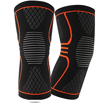 Knee Compression Sleeve (1 Pair), EveShine Best Compression Knitted Knee Support Brace with Gel Strips for Running, Sports, Jogging, Basketball, Injury Recovery for Men & Women - L