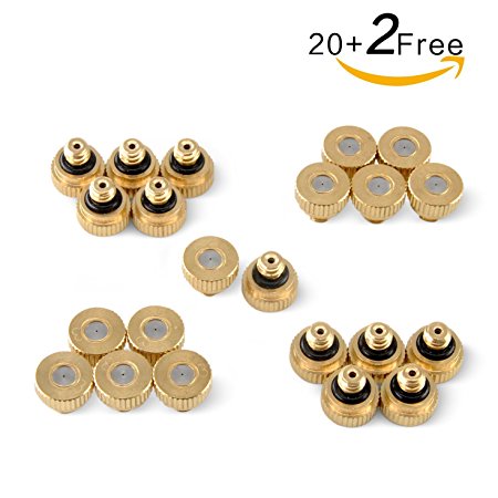 Brass Misting Nozzles For Outdoor Cooling System 22 pcs ,0.012” Orifice (0.3 mm) 10/24 UNC By Aootech