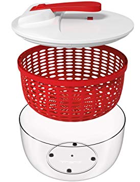 Vremi Large Salad Spinner - 6.3 Quart Capacity BPA Free Lettuce Vegetable Dryer with Lid and Colander Basket Insert - White Red Plastic 6 Liter Salad Spinner with Easy Spin Collapsible Locking Handle