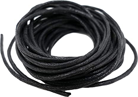 The Bead Shop Waxed Cotton Cord - 2mm 5 Metres Black Cord - Shamballa Macrame - Thread Beading String for Bracelet Necklace jewellery Making - Great for DIY