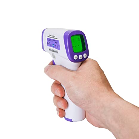 eZthings LCD Display Non-Contact Infrared Forehead Thermometer for Adults and Children (White, LCD Display)