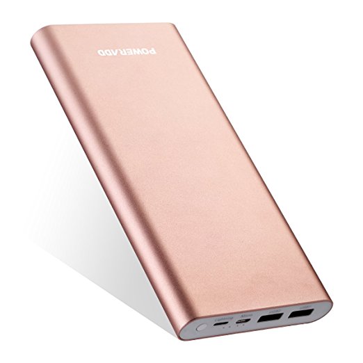 Poweradd Pilot 4GS Plus 20000mAh Power Bank (Lightning & Micro Input, 3.6A Fast Charger) with Smart Charge for iPhone, iPad, Samsung, LG, HTC and More - Rose Gold (Apple & Micro Cable Included)