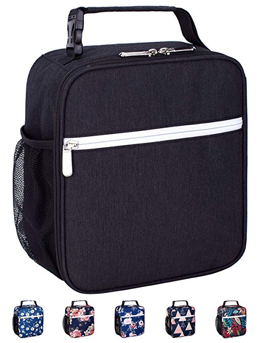 Leakproof Insulated Reusable Cooler Lunch Bag - Durable Compact Office Work School Lunch Box with Multi-Pockets & Detachable Buckle Handle for Women,Men and Kids-Black