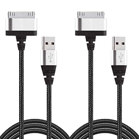 InfoTechnica [2-Pack, 2m] 30-Pin Nylon braided USB Cable Compatible for iPhone 4 4S 3G 3GS, iPad 1, iPad 2, iPad 3, iPod 5, iPod Classic, iPod Nano 1st - 6th Gen, iPod Touch 1st - 4th Gen