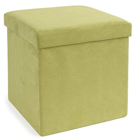 FHE Group Microsuede Folding Storage Ottoman, 15 by 15 by 15 Inches, Green