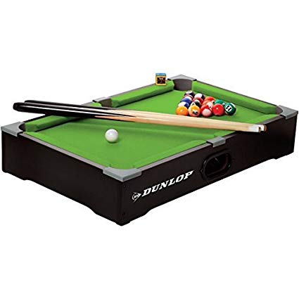 Dunlop Mini Pool table : 20" Sturdy Table Top Pool Game with set of balls, chalk, 2 pool sticks and brush