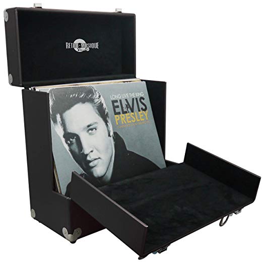 Retro Musique 12" Vinyl Record LP Storage Case Box with Unique Folding Front Flap for Better Access to your LPs - Turquoise (Black)