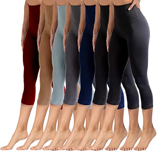 YOLIX High Waisted Capri Leggings for Women Tummy Control Soft Opaque Slim Tights for Yoga Reg & Plus Size