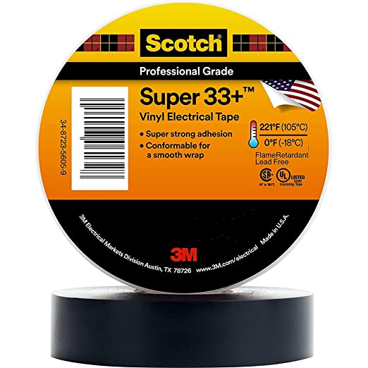 3M Scotch Super 33  Electrical Tape - 1 in x 36 yd (108 ft), Premium Grade All-Weather Vinyl, Resistant to Abrasion, Moisture, Corrosion, Alkalies - 1 Long Roll, Black