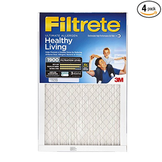 Filtrete MPR 1900 20 x 25 x 1 Healthy Living Ultimate Allergen Reduction HVAC Air Filter, Uncompromised Airflow, Attracts Microscopic Particles, 4-Pack