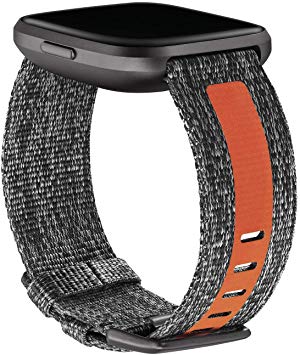 Fitbit Versa Family Accessory Band, Official Fitbit Product, Woven Reflective, Charcoal/Orange, Small