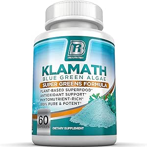 BRI Nutrition Klamath Blue Green Algae - More Effective Than Spirulina or Chlorella - from The Clean Pure Source of Klamath Lake, 500mg 60ct Gel Capsules