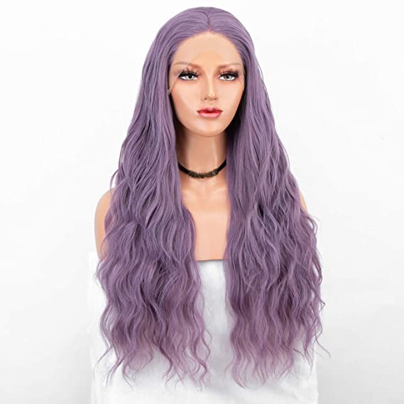 Persephone Synthetic Purple Lace Front Wig for Women 2021 Long Wavy Wig with Natural Hairline Heat Resistant 22 Inches
