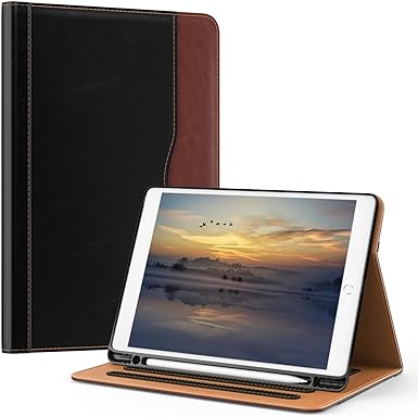 OKP Case for  iPad 9th Generation 2021 / 8th Generation 2020/ 7th Gen 2019 10.2 inch Case with Multi-Angle Viewing PU Leather Flio Stand Cover with Pencil Holder & Pocket, Auto Sleep/Wake, Black Brown