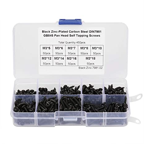 450Pcs M3 Self Tapping Screws, Self Tapping Screws Screw Tap Set,Pan Head Screws,for Plastic, Wood, Soft Metal