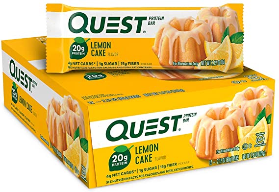 Quest Nutrition Lemon Cake Bar, High Protein, Low Carb, Gluten Free, Low Sugar - 12 Count
