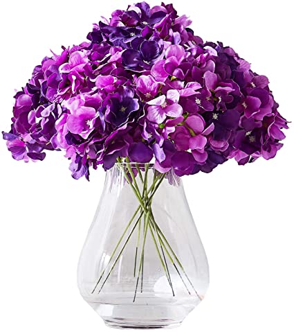 Kislohum Artificial Hydrangea Flower Heads 10 Dark Purple Hydrangea Silk Flowers Head for Wedding Centerpieces Bouquets DIY Floral Decor Home Decoration with Long Stems