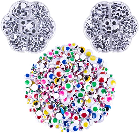 MEWTOGO 2000 Pieces Mixed Multicolored Wiggle Googly Eyes Self Adhesive - Round Wobbly Eyes Sticker for DIY Animal Scrapbooking Crafts Toy Accessories