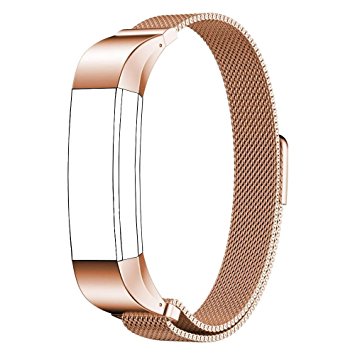 Fitbit Alta HR and Alta Band (5 - 8.5 in), PUGO TOP Magnetic Lock Milanese Loop Stainless Steel Metal Band for Fitbit Alta HR and Alta Fitness Tracker