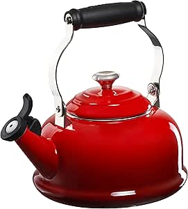 Le Creuset Enamel On Steel Whistling Tea Kettle with Metal Finishes, 1.7 qt., Cerise