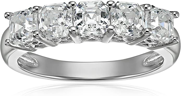 Platinum or Gold Plated Sterling Silver Fancy Cut 5-Stone Ring made with Swarovski Zirconia