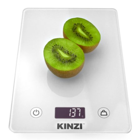 Kinzi Digital Touch Kitchen Scale (12 lbs Edition), Tempered Glass in Clean White