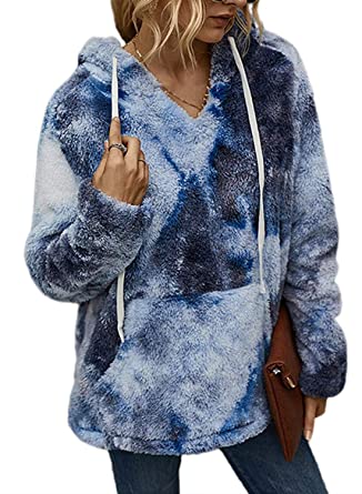 Dokotoo Womens Fuzzy Casual Loose Sweatshirt Hooded with Pockets Outwear S-XXL