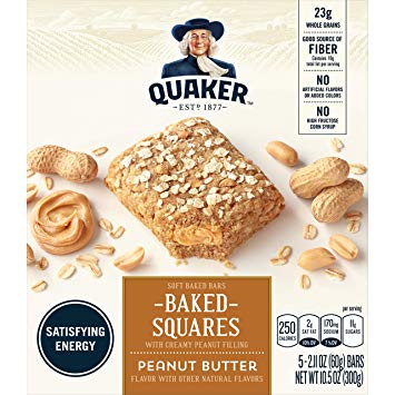 Quaker Baked Squares, Soft Baked Bars, Peanut Butter, 5 Bars (Pack of 8)