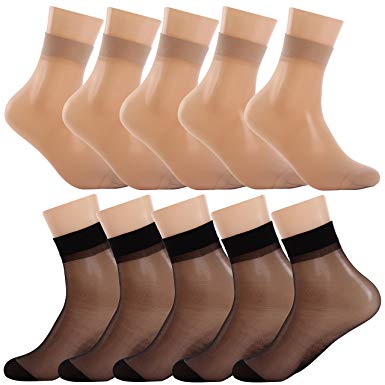 Women Sheer Socks,10 Pairs Ankle High Soft Crystal Silky Hosiery Office