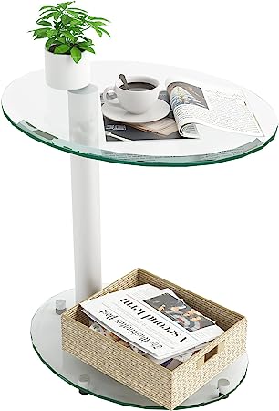 Meihua Glass End Table for Small Spaces Accent Round Table Bedroom Corner Table Living Room Side Tables