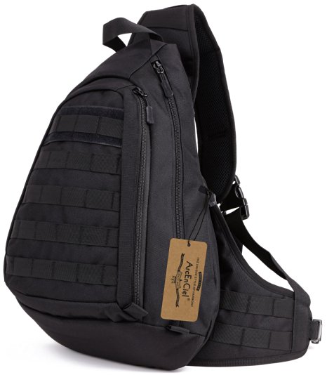 ArcEnCiel Field Tactical Chest Sling Pack Outdoor Sport One Single Shoulder Man Big Large Ride Travel Backpack Bag Advanced Tactical (Black)