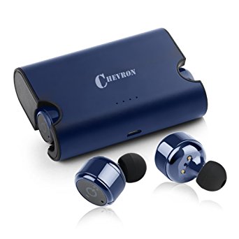 Chevron Truly Wireless Bluetooth v4.2 Earphones with Deep Bass Stereo Sound, Charging Box and handsfree mic (Navy)