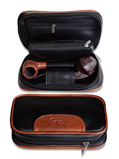Free Boy Pipe Bag, PU Leather Tobacco Pipe Pouch Smell Proof, for 2 Pipes