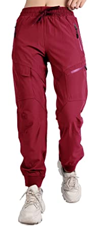 Singbring Women's Athletic Hiking Cargo Joggers Pants Outdoor Workout Lightweight Quick Dry UPF 50 Zipper Pockets