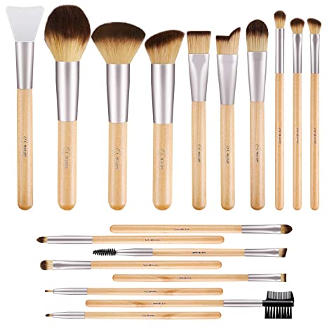 BESTOPE Makeup Brushes 17Pcs Bamboo Handle Makeup Brush Set with 1 Pcs Silicone Face Mask Brush Premium Synthetic Concealers Foundation Brushes Blending Face Powder Eye Shadows Make Up Brush Kit