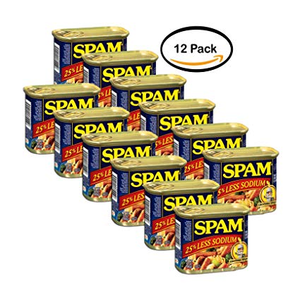 PACK OF 12 - Spam 25% Less Sodium Canned Meat 12 oz. Can