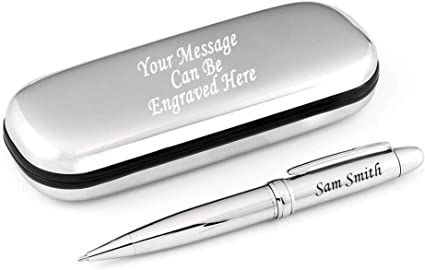 Personalised Engraved Luxury Pen and Chrome Case Both Can Be Engraved, Personalised Gifts For Anniversary Or Any Gift Idea, Gifts For Men, Gifts For Woman - Enter Your Custom Text (Silver)