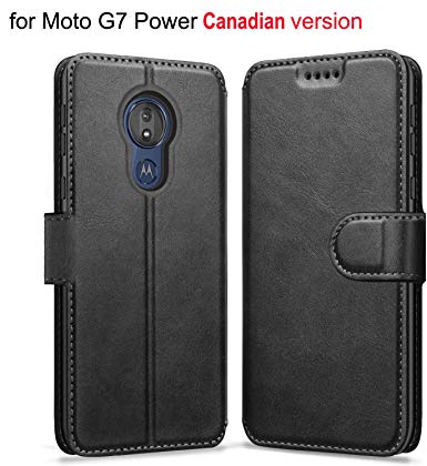 ykooe Case Compatible with Motorola Moto G7 Power, Black Leather Phone Case for Motorola Moto G7 Power Card Holder Cover (6.2 Inch - Canadian Version)
