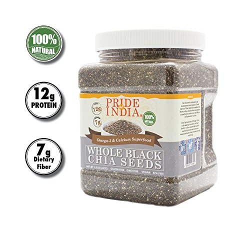 Pride Of India - Whole Black Chia Seeds - Omega-3 & Calcium Superfood, 1.5 Pound Jar