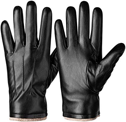 Winter Leather Gloves For Men, Warm Thermal Touchscreen Texting Typing Dress Driving Motorcycle Gloves With Wool Lining